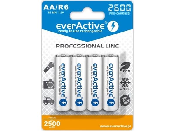 Everactive EVHRL6-2600, Oppladbart batteri, Nikkelmetallhydrid (NiMH), 1,2 V, 4 stykker, 2500 mAh, -20 - 50 °C