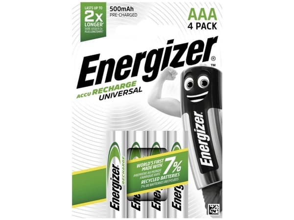 Energizer Universal HR03 Genopladeligt AAA-batteri NiMH 500 mAh 1.2 V 4 stk
