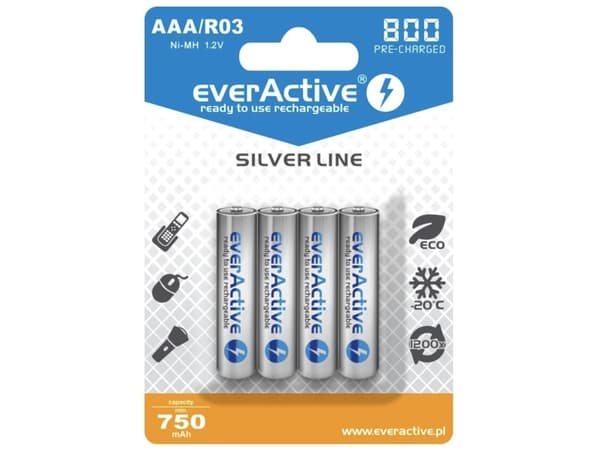 Everactive EVHRL03-800, Oppladbart batteri, AAA, Nikkelmetallhydrid (NiMH), 1,2 V, 2 stykker, 800 mAh