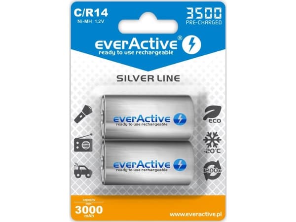 Everactive EVHRL14-3500, Oppladbart batteri, C, Nikkelmetallhydrid (NiMH), 1,2 V, 2 stykker, 3500 mAh