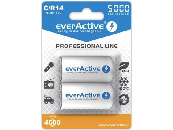 Everactive EVHRL14-5000, Oppladbart batteri, Nikkelmetallhydrid (NiMH), 1,2 V, 2 stykker, 5000 mAh, -20 - 50 °C