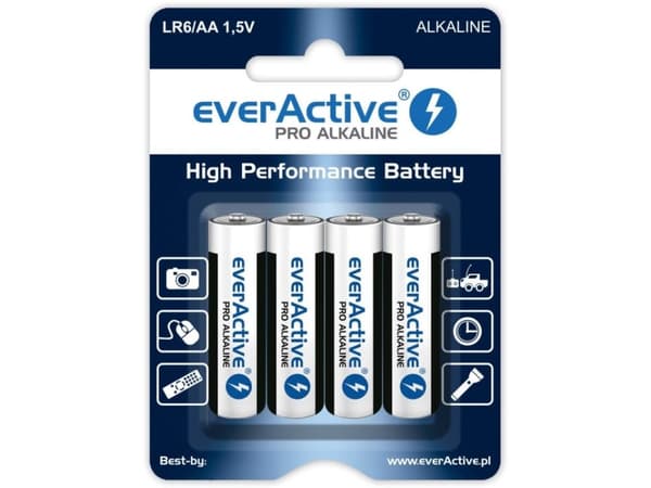 Everactive LR64BLPA, Engangsbatteri, AA, Alkalinsk, 1,5 V, 4 stykker, 3000 mAh