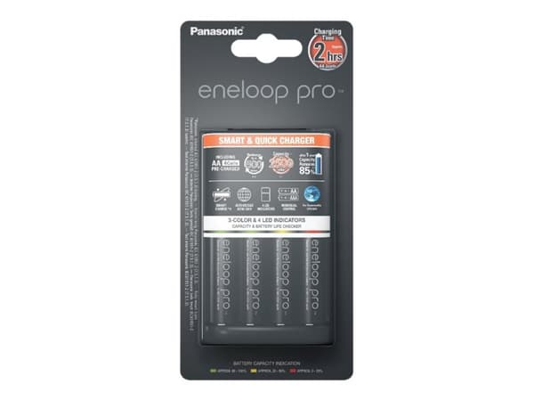 Panasonic eneloop pro smart & quick K-KJ55HCD40E - 3 t batterilader - (for 4xAA, 4xAAA) 4 x AA-type - NiMH - 2500 mAh Sort