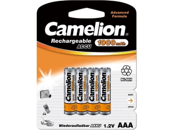Camelion NH-AAA1000BP4, Oppladbart batteri, AAA, Nikkelmetallhydrid (NiMH), 1,2 V, 4 stykker, 1000 mAh