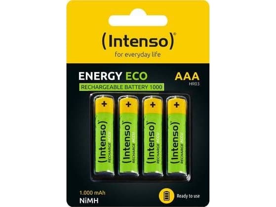 Intenso HR03 NiMH Energy Eco 1000mAh 4er Blister - Micro (AAA) - 1.000 mAh, Ladattava akku, AAA, Nikkeli-metallihydridi (NiMH), 1,2 V, 4 kpl, 1000 mA