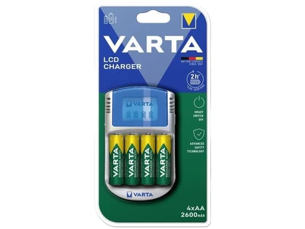 Varta Power Play LCD Charger - 2-4 t batterilader - (for 4xAA/AAA) + AC-strømadapter + bilstrømadapter 4 x AA-type - 2700 mAh Grå