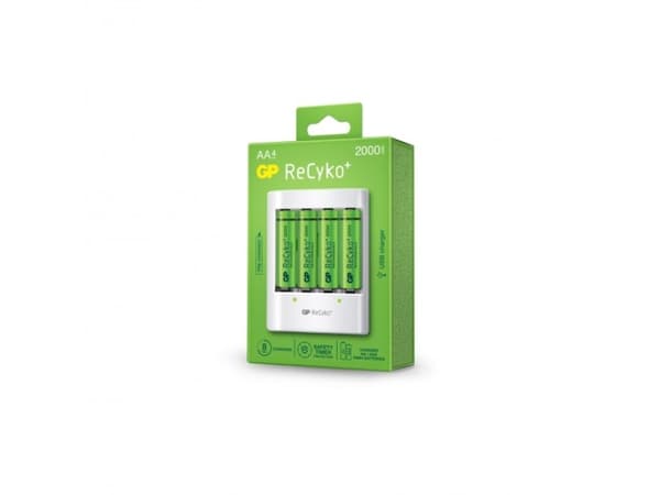 GP-batterier ReCyko+ 4 x AA oppladbare batterier 2000 mAh + lader