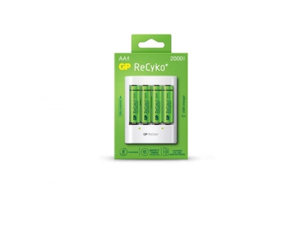 GP-batterier ReCyko+ 4 x AA oppladbare batterier 2000 mAh + lader