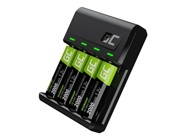 Green Cell VitalCharger - USB-akkulaturi - (4xAA/AAA:lle) 4 x AA-tyyppi - NiMH - 2000 mAh - 0,5 Watt - 1,2 A - lajitelma - lajiteltu