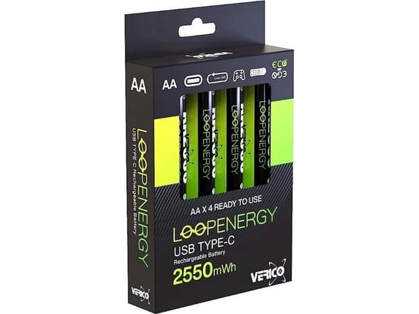 Verico LoopEnergy USB-C ladattava AA-akku litium 1700 mAh 1,5 V 4 kpl