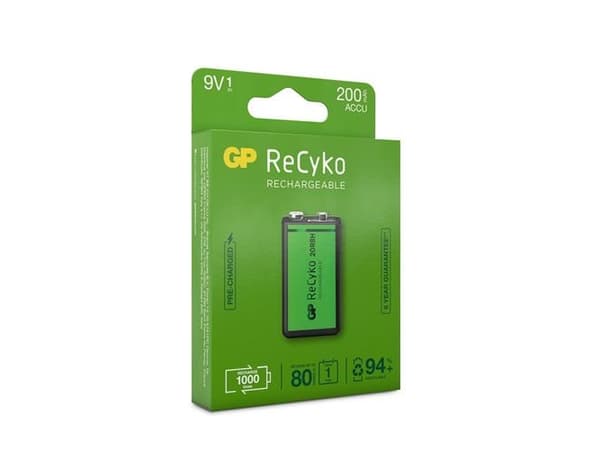 GP Batteries ReCyko, Oppladbart batteri, 9V, Nikkelmetallhydrid (NiMH), 8,4 V, 1 stykker, 200 mAh