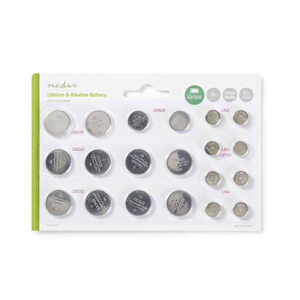 Nedis Lithium / Alkaline knapcellebatteri Multi Pack | 1.5 / 3 V DC | Alkaline / Lithium | CR1620 / CR2016 / CR2025 / CR2032 / LR43 / LR44 / LR54 | An