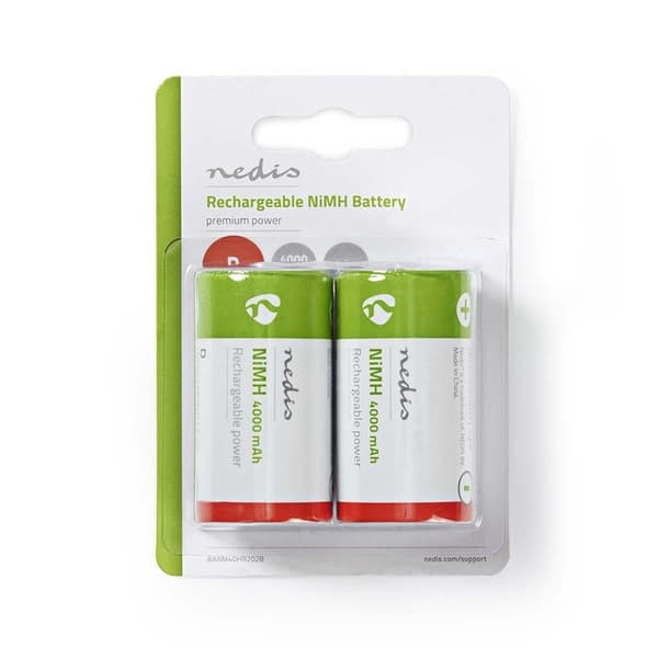 Nedis Genopladelige Ni-MH batteri D | 1.2 V DC | 4000 mAh | Forudladet | 2-Pakke | HR20