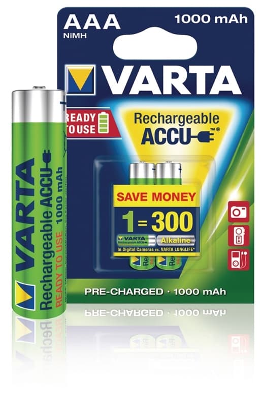 Varta Ladattava Ni-MH-Akku AAA | 1.2 V DC | 1000 mAh | Esiladattu | 2-Blister-kortti