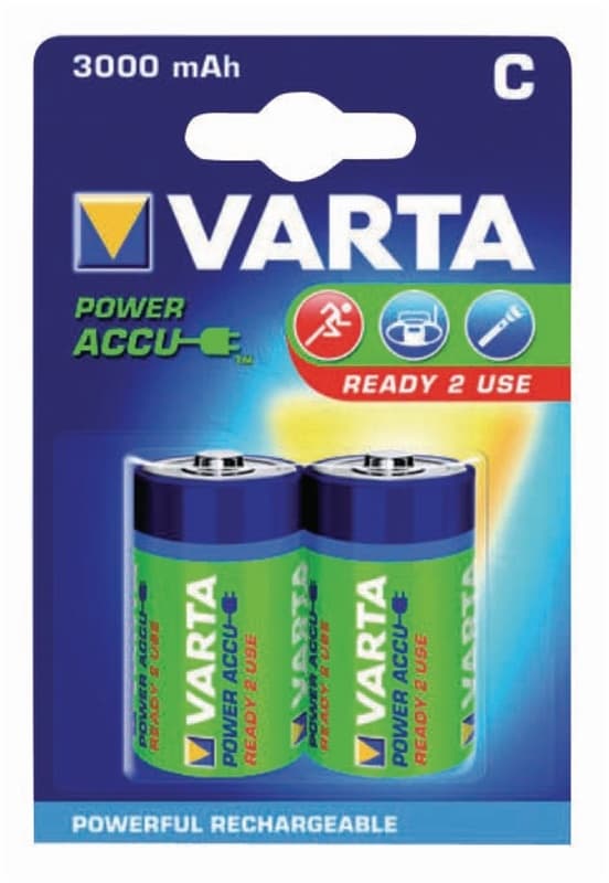 Varta Ladattava Ni-MH-Akku C | 1.2 V DC | 3000 mAh | Esiladattu | 2 - Läpipainopakkaus | HR14 | Keltainen / Vihreä