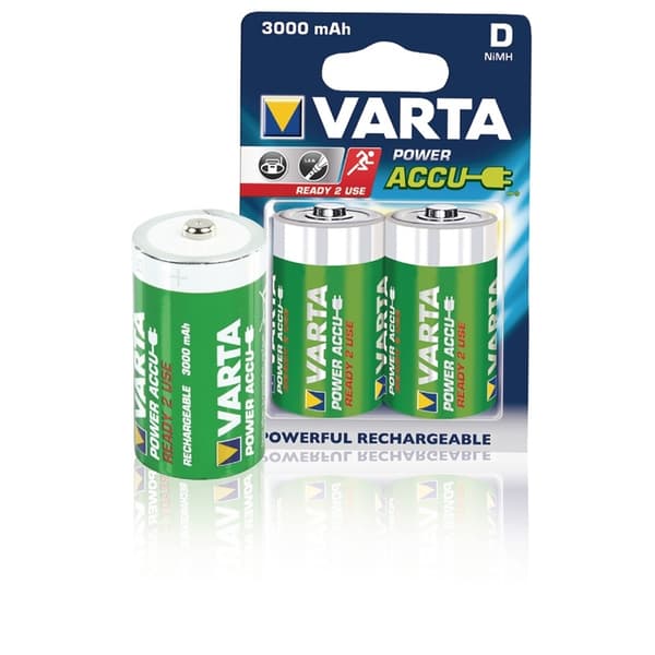 Varta Ladattava Ni-MH-Akku D | 1.2 V DC | 3000 mAh | Esiladattu | 2 - Läpipainopakkaus | HR20 | Keltainen / Vihreä
