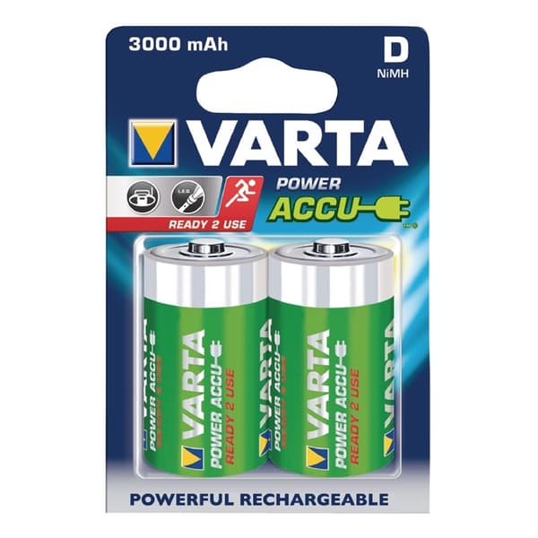 Varta Ladattava Ni-MH-Akku D | 1.2 V DC | 3000 mAh | Esiladattu | 2 - Läpipainopakkaus | HR20 | Keltainen / Vihreä