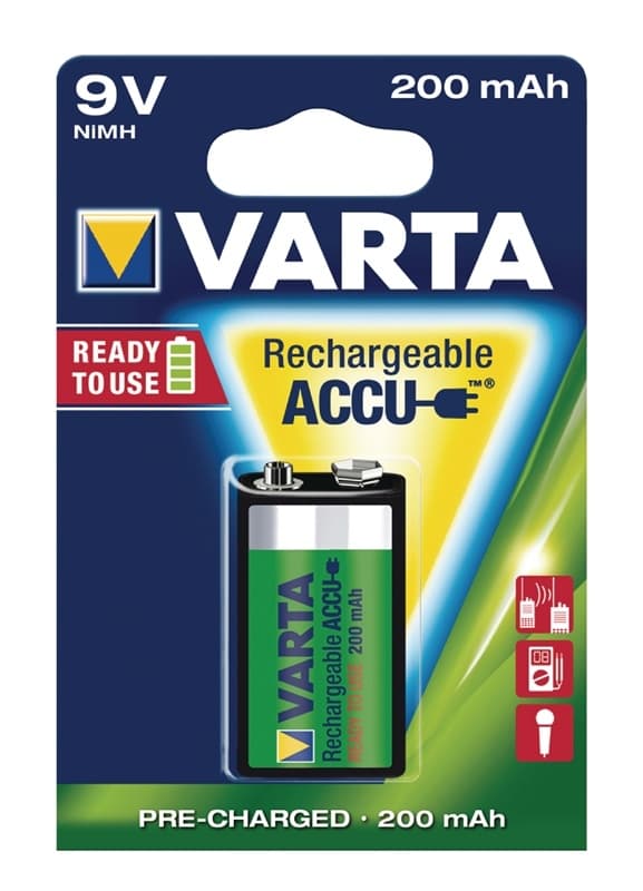 Varta Ladattava Ni-MH-Akku E | 9 V DC | 200 mAh | Esiladattu | 1 - Läpipainopakkaus | 6HR61 | Keltainen / Vihreä