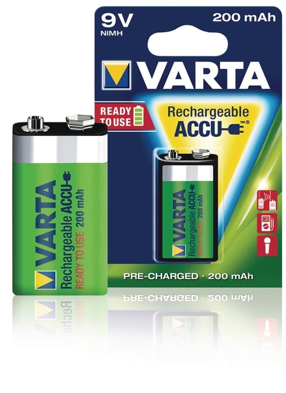 Varta Ladattava Ni-MH-Akku E | 9 V DC | 200 mAh | Esiladattu | 1 - Läpipainopakkaus | 6HR61 | Keltainen / Vihreä