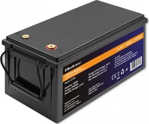 Qoltec LiFePO4 litiumjernfosfatbatteri | 25,6V | 100 Ah | 2560Wh | BMS