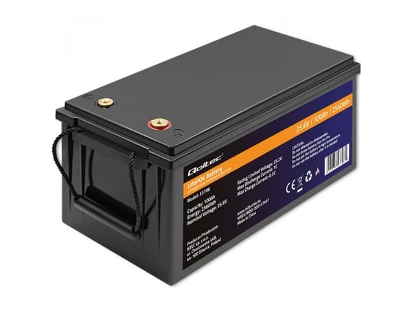 Qoltec LiFePO4 litiumjernfosfatbatteri | 25,6V | 100 Ah | 2560Wh | BMS