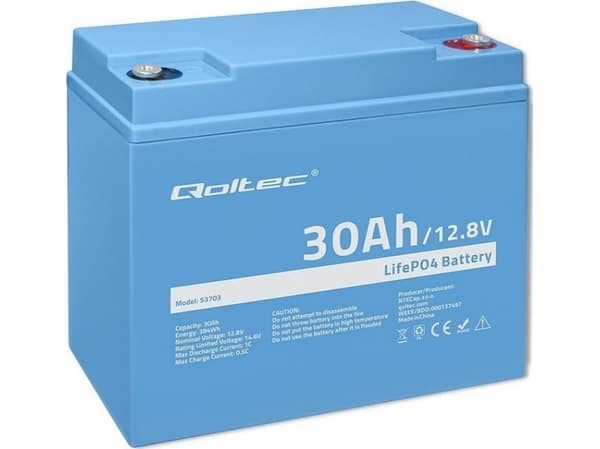 Qoltec - Batteri - 12.8V, BMS - litium-jernfosfat - 30 Ah - 384 Wh