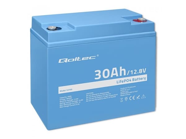 Qoltec - Batteri - 12.8V, BMS - litium-jernfosfat - 30 Ah - 384 Wh