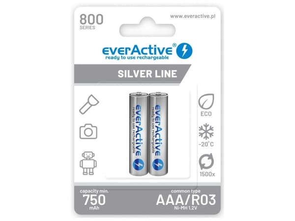 Everactive EVHRL03-800, Oppladbart batteri, AAA, Nikkelmetallhydrid (NiMH), 1,2 V, 4 stykker, 800 mAh