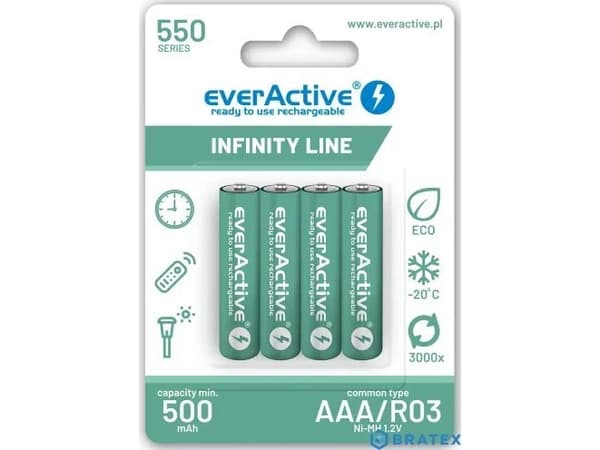 EverActive Rechargeable batteries R03/AAA 550 mAH blister 4 pcs. Infinity Line technology ready to use