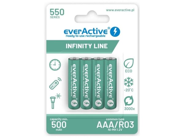 EverActive Rechargeable batteries R03/AAA 550 mAH blister 4 pcs. Infinity Line technology ready to use