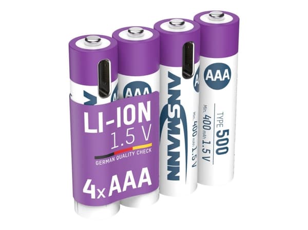 Ansmann 1311-0028, Oppladbart batteri, AAA, Lithium-Ion (Li-Ion), 1,5 V, 4 stykker, 500 mAh