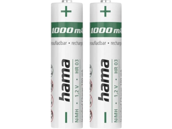 Hama 00223523, Oppladbart batteri, AAA, Nikkelmetallhydrid (NiMH), 1,2 V, 2 stykker, 1000 mAh