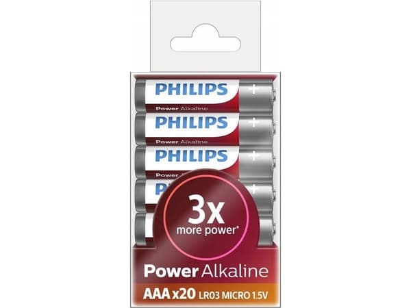 Philips Power Alkaline LR03P20T/10, Ladattava akku, AAA, Alkali, 1,5 V, 11 g, 220 g