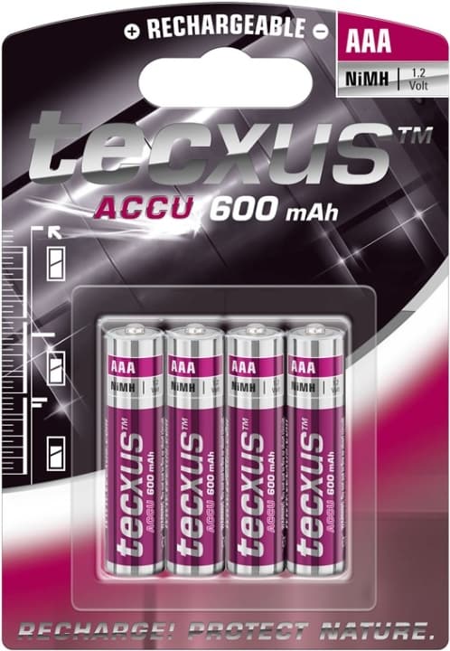 tecxus AAA (Micro)/HR03 genopladeligt batteri - 600 mAh, 4 stk. blister Nikkel-metalhydrid batteri (NiMH), 1,2 V