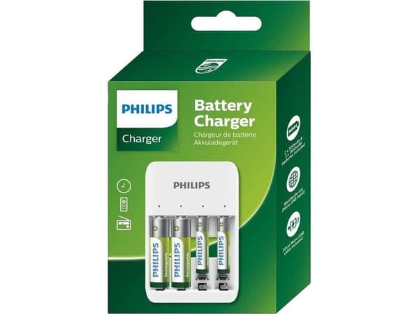 Philips batterilader 2xAAA 700mAh + 2xAA 1300mAh