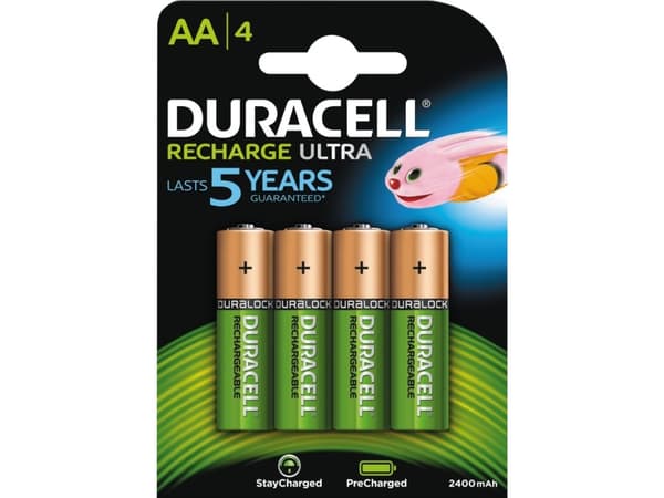 Duracell 4xAA, Ladattava akku, AA, 4 kpl, 2500 mAh, Monivärinen