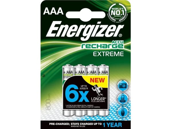 Energizer 7638900350012, Ladattava akku, AAA, Nikkelimetallihybridi (NiMH), 1,2 V, 4 kpl, 800 mAh