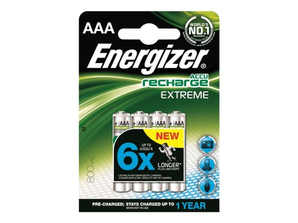 Energizer 7638900350012, Ladattava akku, AAA, Nikkelimetallihybridi (NiMH), 1,2 V, 4 kpl, 800 mAh