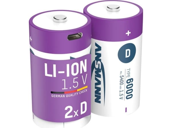 Batteri Mono D ANSMANN Li-Ion 6000mAh 2, 1,5V // lades via USB-C