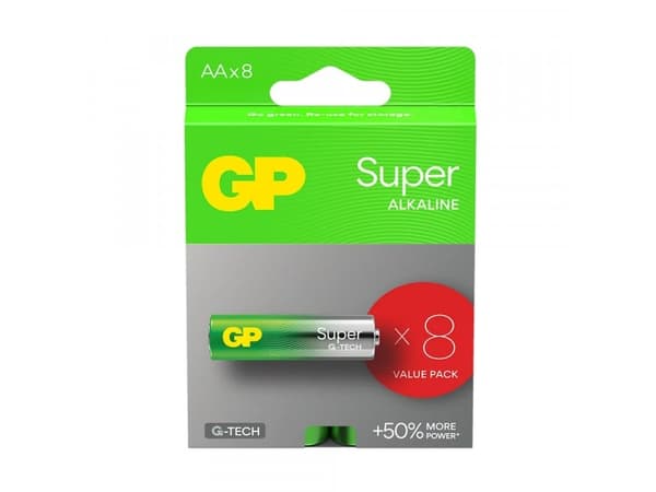 AA/LR6 GP Super Alkaline G-TECH alkalisk batteri - 8 stk