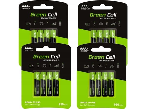 16x Akumulatorki Paluszki AAA R3 950mAh Ni-MH Baterie do ³adowania Žalias Cell