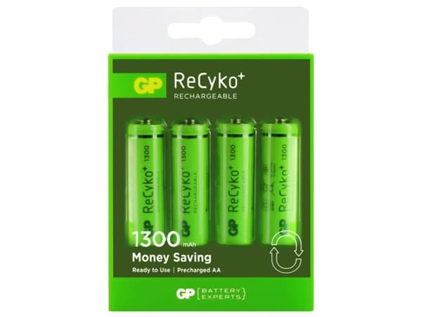 GP Batteries ReCyko, Oppladbart batteri, AA, Nikkelmetallhydrid (NiMH), 1,2 V, 4 stykker, 1300 mAh