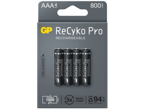 GP Batteries B22184, Oppladbart batteri, AAA, Nikkelmetallhydrid (NiMH), 1,2 V, 4 stykker, 800 mAh