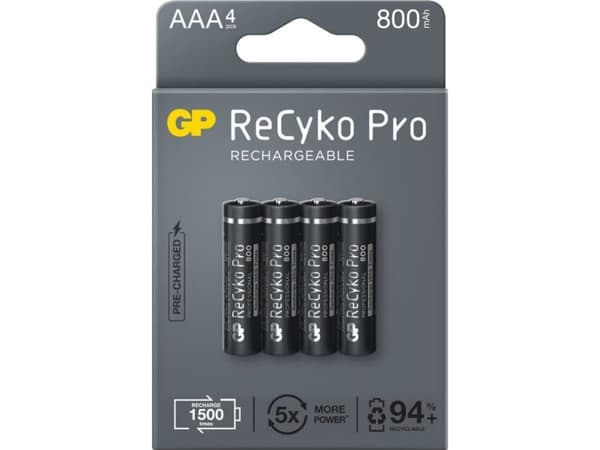 GP Batteries B22184, Oppladbart batteri, AAA, Nikkelmetallhydrid (NiMH), 1,2 V, 4 stykker, 800 mAh