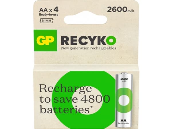 GP Batteries 201246, Oppladbart batteri, AA, Nikkelmetallhydrid (NiMH), 1,2 V, 4 stykker, 2600 mAh