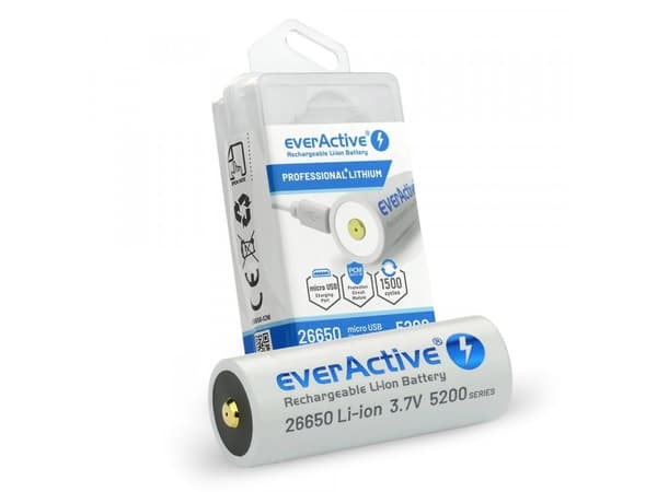 EverActive ladattava akku 26650 3.7V Li-ion 5200 mAh micro USB