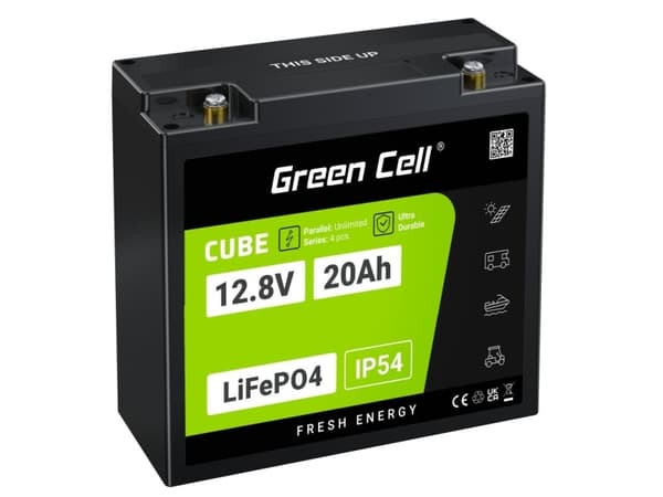 Green Cell CUBE LiFePO4 batteri 20Ah 12,8V 256Wh litiumjernfosfat for traktor, gressklipper, elektriske kjøretøy