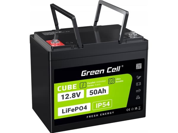 Green Cell CUBE LiFePO4 50Ah 12,8V 640Wh litiumjernfosfatbatteri for campingvogn, golfvogn, vindkraftverk