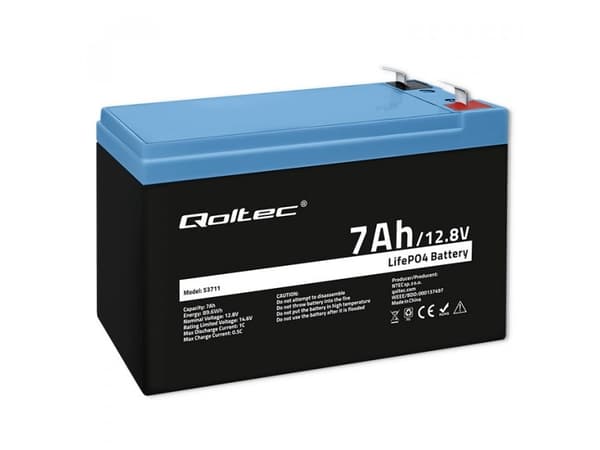 Qoltec LiFePO4 litiumjernfosfatbatteri | 12,8V | 7 Ah | 89,6Wh | BMS