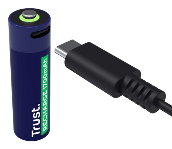 Trust - Batteri - USB-C 2 x AA-type - (ladbare) - 1700 mAh - blå
